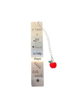 Silver Teacher Bookmark with Red Apple Charm - Inspirational Quote
